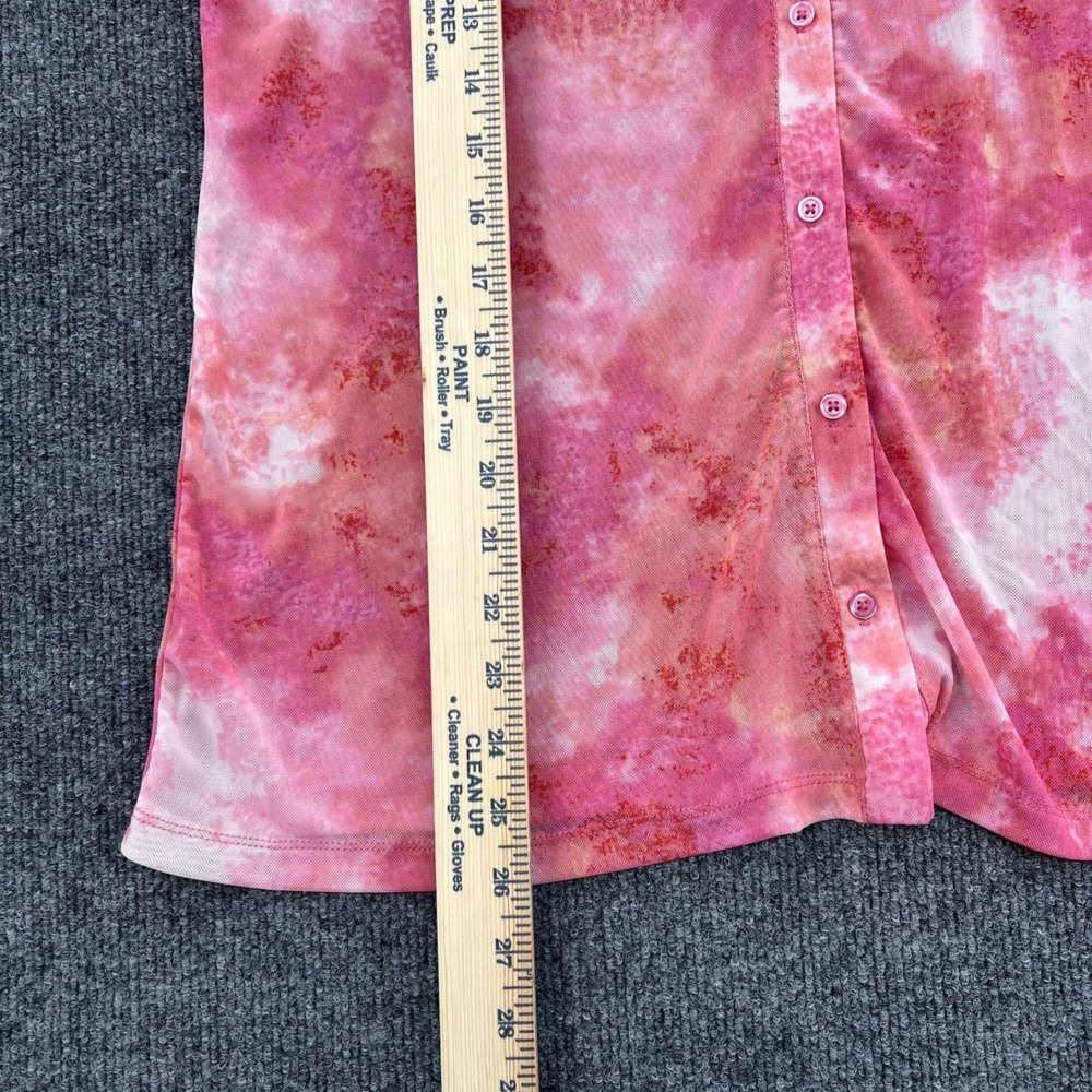 LOGO Lori Goldstein Tie Dye Mesh Button Down Top Women Small Pink Sheer Cardigan - Picture 7 of 9